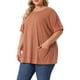 thumbnail image 4 of Blusa casual de mujer de talla grande Agnes Orinda, con cuello redondo, manga corta, color rojo ladrillo, con bolsillos, talla 4X, 4 of 6