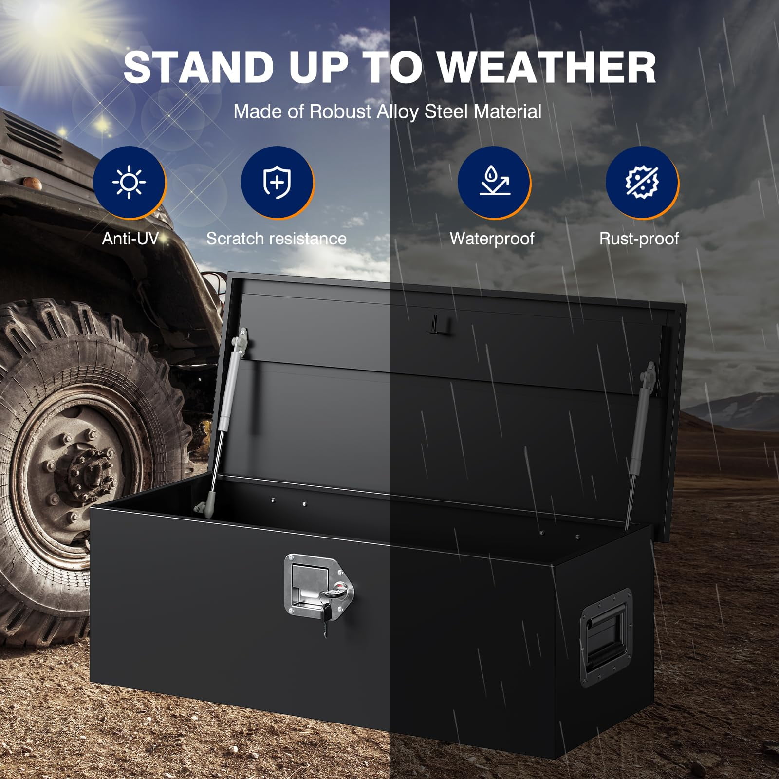 MIIIKO 30 Inch Steel Heavy Duty Truck Bed Tool Box, Trailer Tongue Tool Box with Lock and Keys, Utility Trailer Tool Box for Truck, Pickup, RV, Trailer