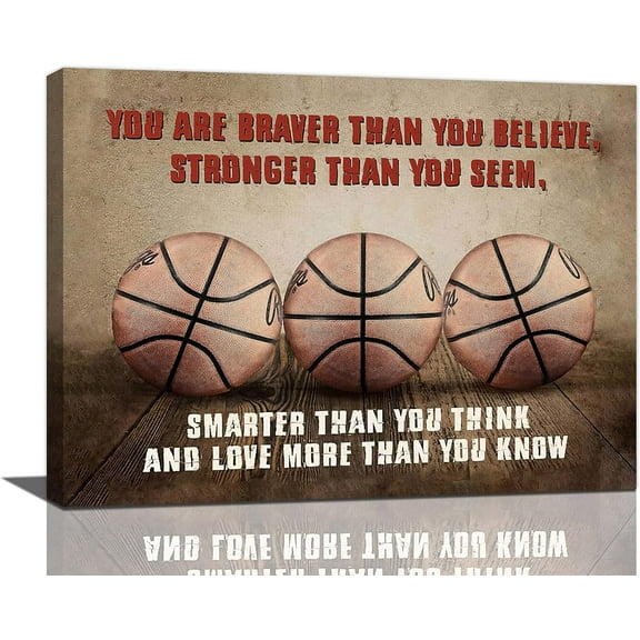 Basketball Sports Wall Art Basketball Pictures Wall Decor Motivational Quotes Canvas Prints Painting Framed Artwork for Bedroom Boy''s Room 16"x12"