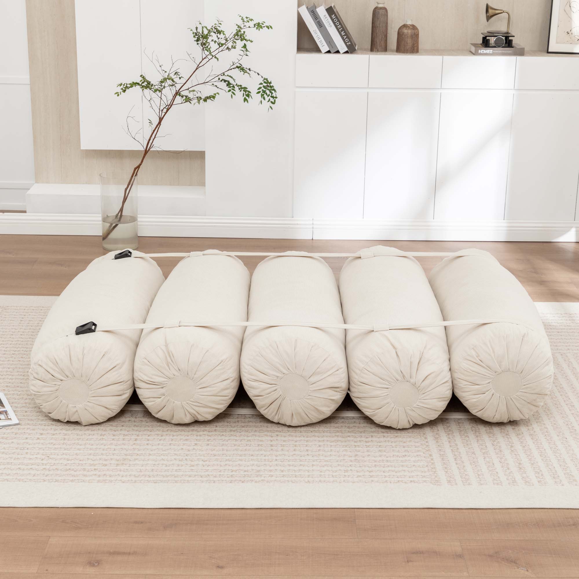 Miniyam 76" x 50" Beige Floor Sofa with Adjustable Straps Bean Bag Lounger for Living Room, Bedroom