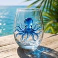 thumbnail image 3 of Artisanal Blue Octopus Glassware, 2D Ocean Animal Stemless Wine Glasses, Handcrafted Ocean Art Bar Glass Tea Cup for Coastal Home Decor Ocean Lovers, 3 of 7