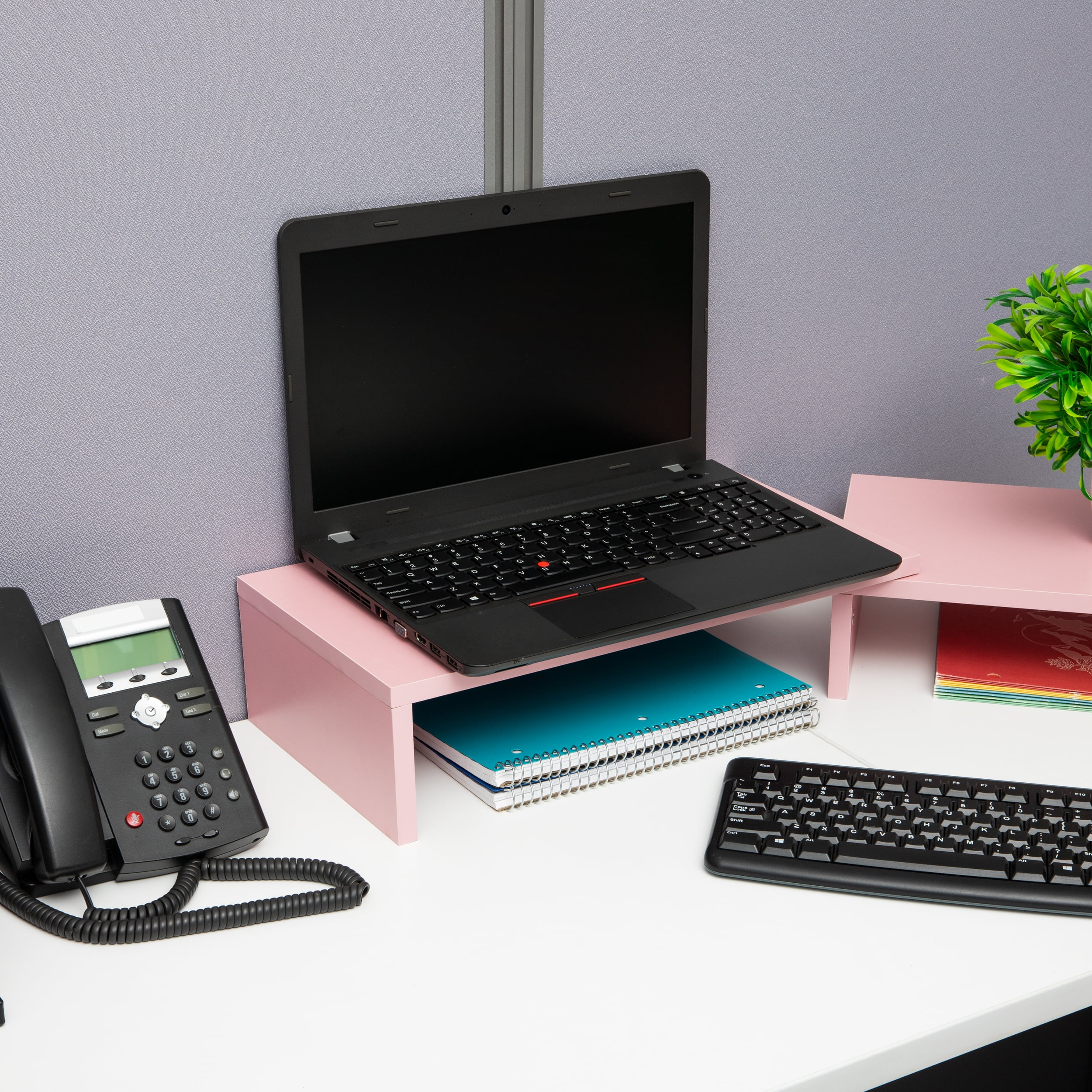 Mind Reader Dual Monitor Stand, Desktop Organizer, Laptop Riser, Office, MDF, 51.25"L x 9.25"W x 4.75"H, Pink