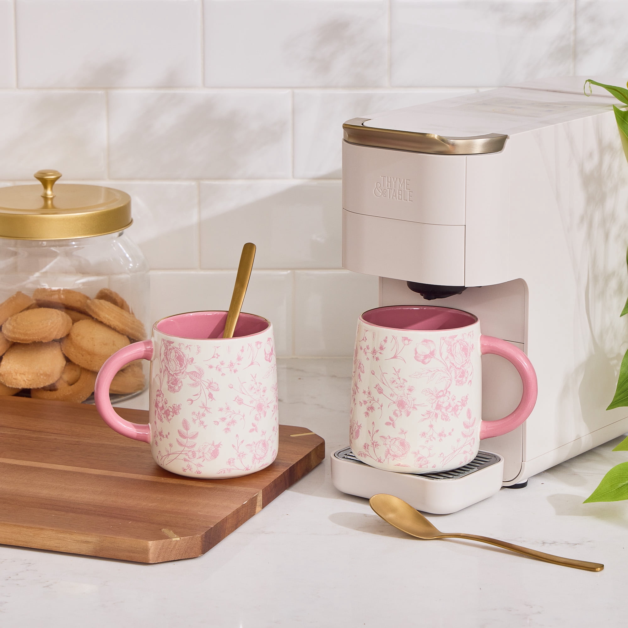 Thyme & Table 14.5 fl oz Pink Floral Stoneware Mug, Set of 2