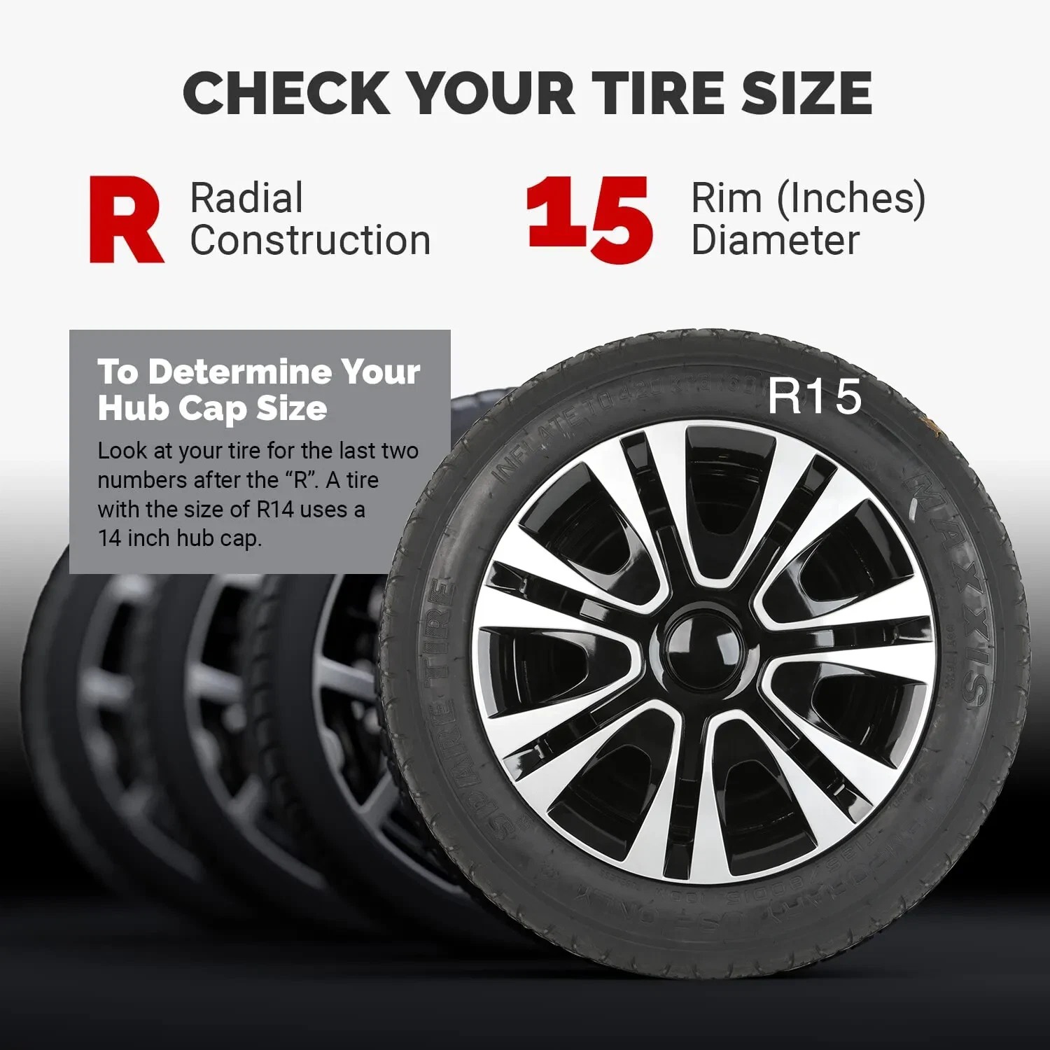 4 pack 15" Black with Silver Hubcap Wheel Cover Replacement Kit 15" Hub Caps Wheel Rim Cover Car Exterior Accessories