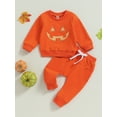 thumbnail image 2 of Bagilaanoe 2Pcs Toddler Baby Boy Girls Halloween Outfits Pumpkin Print Long Sleeve Sweatshirt Tops + Sweatpants 6M 12M 18M 24M 3T 4T Kids Long Pants Set, 2 of 9