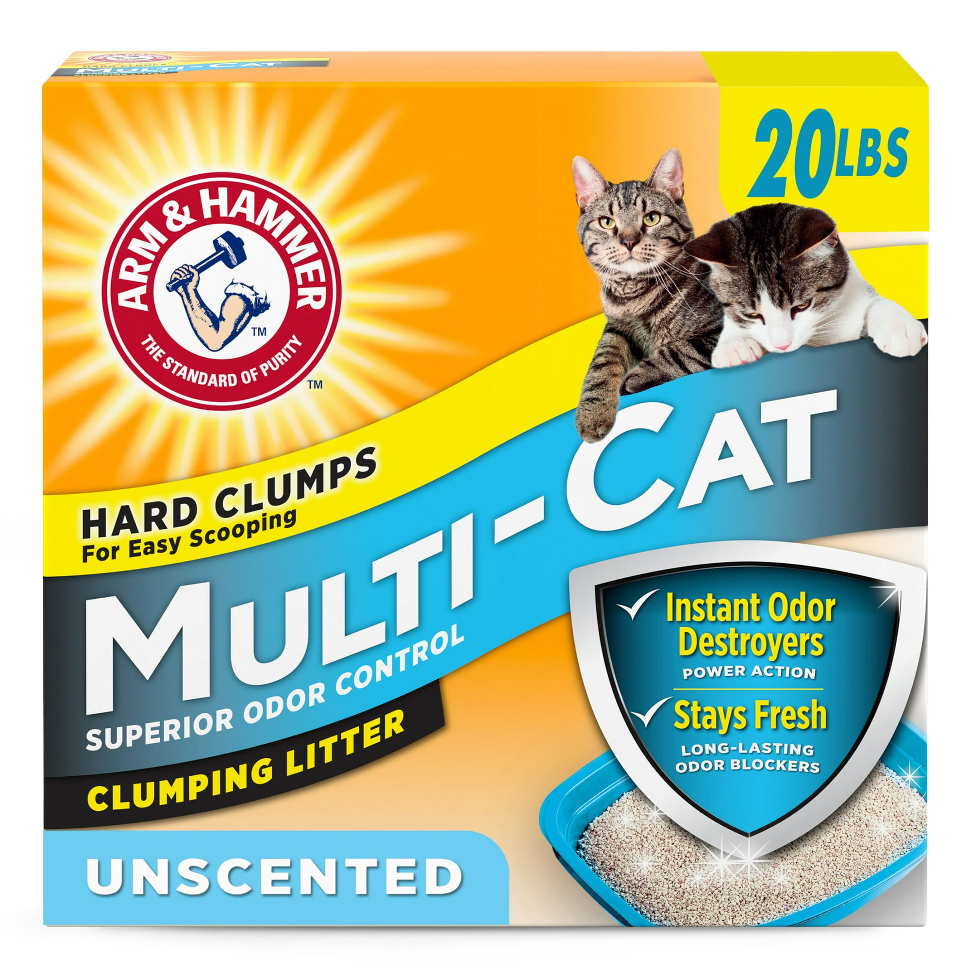 ARM & HAMMER Multi-Cat Clumping Litter Unscented, Superior Odor Control, 20 lb
