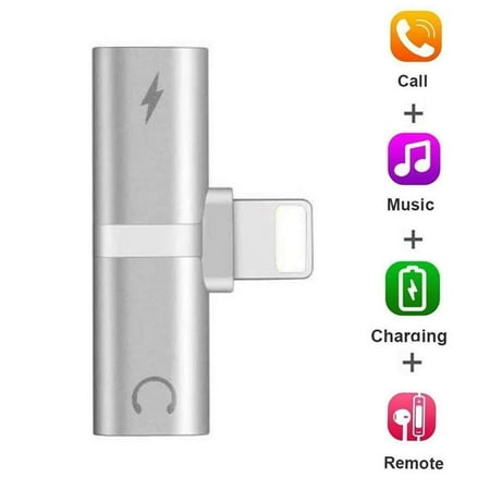 iPhone Headphone Jack Adapter, 4 in 1 Dual Splitter for iPhone Xs/Xs Max/XR/ 8/8 Plus/X/ 10/7/ 7 Plus, Earphone Audio Cable and Charger Accessories, Headphone Music Dongle Call