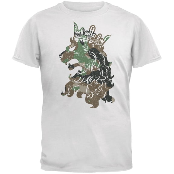 Camo Heraldic Lion White Adult T-Shirt - Small