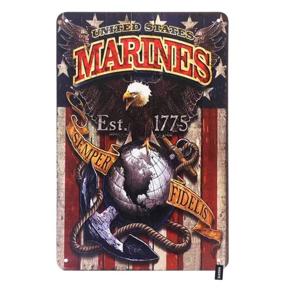 Hosnye United States Marines Tin Sign Cool Eagle On American Flag Vintage Metal Tin Signs For Men Women Wall Art Decor For Home Bars Clubs Cafes 8X12 Inch