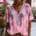 thumbnail image 1 of TaTaai Women’s V Neck Printed Short Sleeve T Shirts Casual Loose Blouses Soft Polyester Tops Summer Spring Daily Tees Gift, 1 of 6