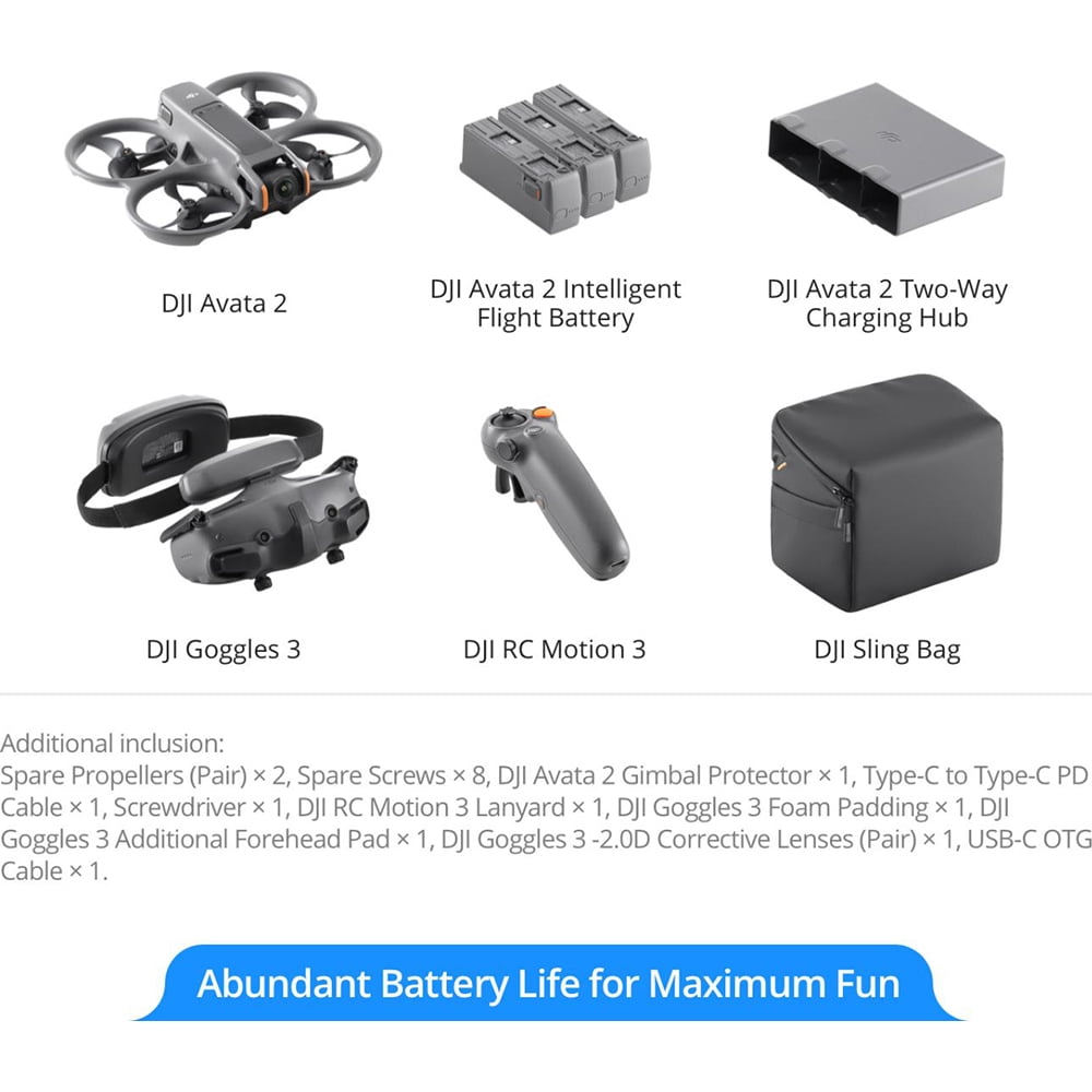 Open Box DJI Avata 2 Fly More Combo, FPV Drove w/ Camera + 1 Year Warranty