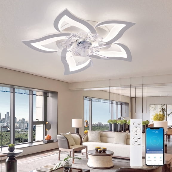 RRBEST LED Ceiling Fan with LightModern Dimmable FanSilent Fan with Remote Control and APP Control(5 Petals White)