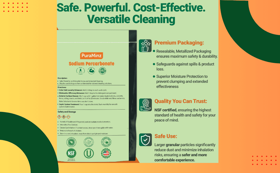 Sodium Percarbonate (10 LB)-Premium Oxygen Bleach & Multi-Purpose Stain Remover in Durable Resealable Packaging