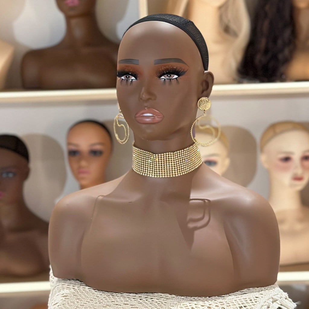 Miiottaa Realistic Female Mannequin Head With Shoulders For Wig Hat Jewelry Display Natural Makeup And Adjustable Net Caps