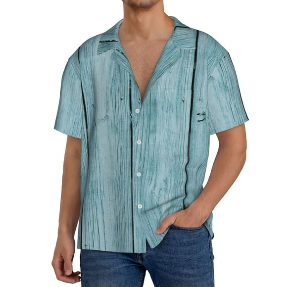 Vsdgher Chemise Cubaine en Bois Turquoise pour Hommes, Chemises Hawaïennes, Chemises Décontractées à Boutons, Chemise à Manches Courtes-4TG