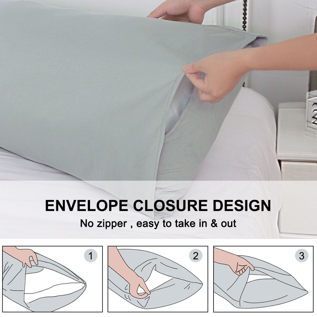 Unique Bargains 2 Packs Microfiber Solid Body Pillow Cover Light Grey 20" x 48"