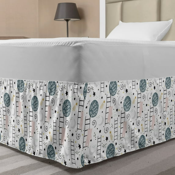 Scandinavian Bed Skirt, Nursery Style Cartoon Scene with Bear and Stars Love You to the Moon Words, Elastic Bedskirt Dust Ruffle Wrap Around for Bedding Decor, 4 Sizes, Multicolor, by Ambesonne