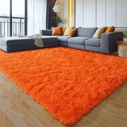 indoor outdoor rugs 4x6ft Area Rugs for Living Room, Large Fluffy Black Rugs for Bedroom, Soft Carpet Shag Kids Room Rug, Non-Slip Stickers Rugs Indoor Orange