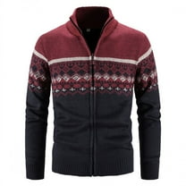 SWSMCLT Men's Cardigan Holiday Thick Full Zip Knit Winter Long Sleeve Sweater Fall Cozy Lined Warm Outerwear Burgundy Medium
