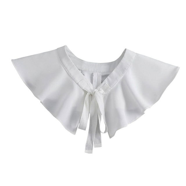 Blusa elegante con cuello chal falso para mujer y niña, con volantes para media camisa Blanco