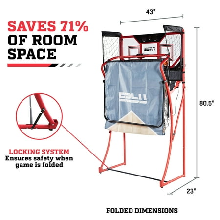 ESPN - EZ-Fold 2-Player Arcade Basketball Game (Poly Backboard & Premium Scorer) Easy to Assemble