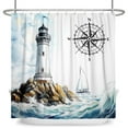 thumbnail image 3 of MIZHONA Ocean Lighthouse Shower Curtain Nautical Coastal Beach Theme Fabric Bathroom Curtain 72x78 in, 3 of 4