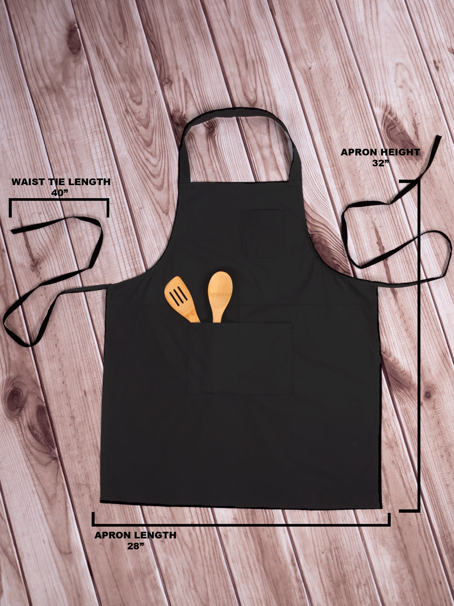 Mainstays Chef Kitchen Apron, 28" x 32" Cotton Bib Apron with Pockets for Cooking, Grilling, BBQ in Black