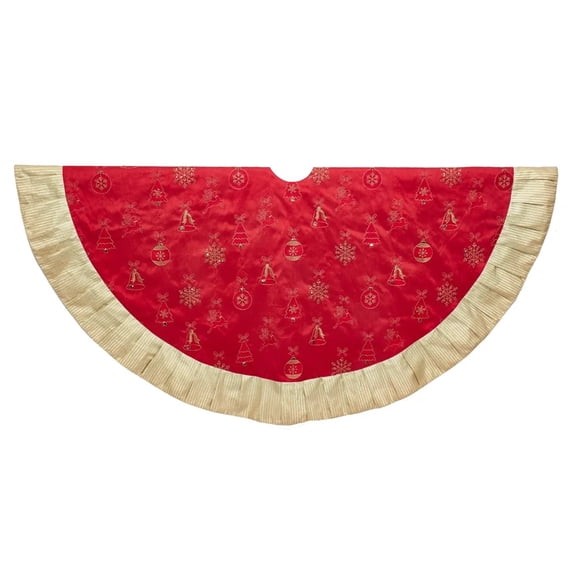 KSA 60" Red and Gold Embroidered Ornaments Christmas Tree Skirt