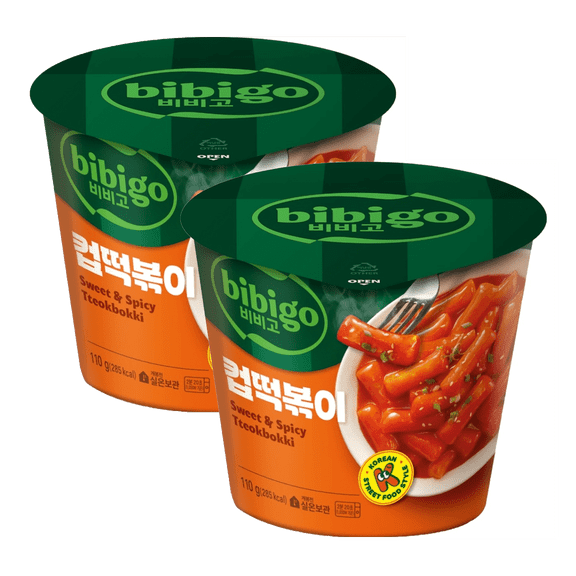 bibigo Sweet & Spicy Cup Tteokbokki 110g x 2 Cups | Authentic Korean Street Food