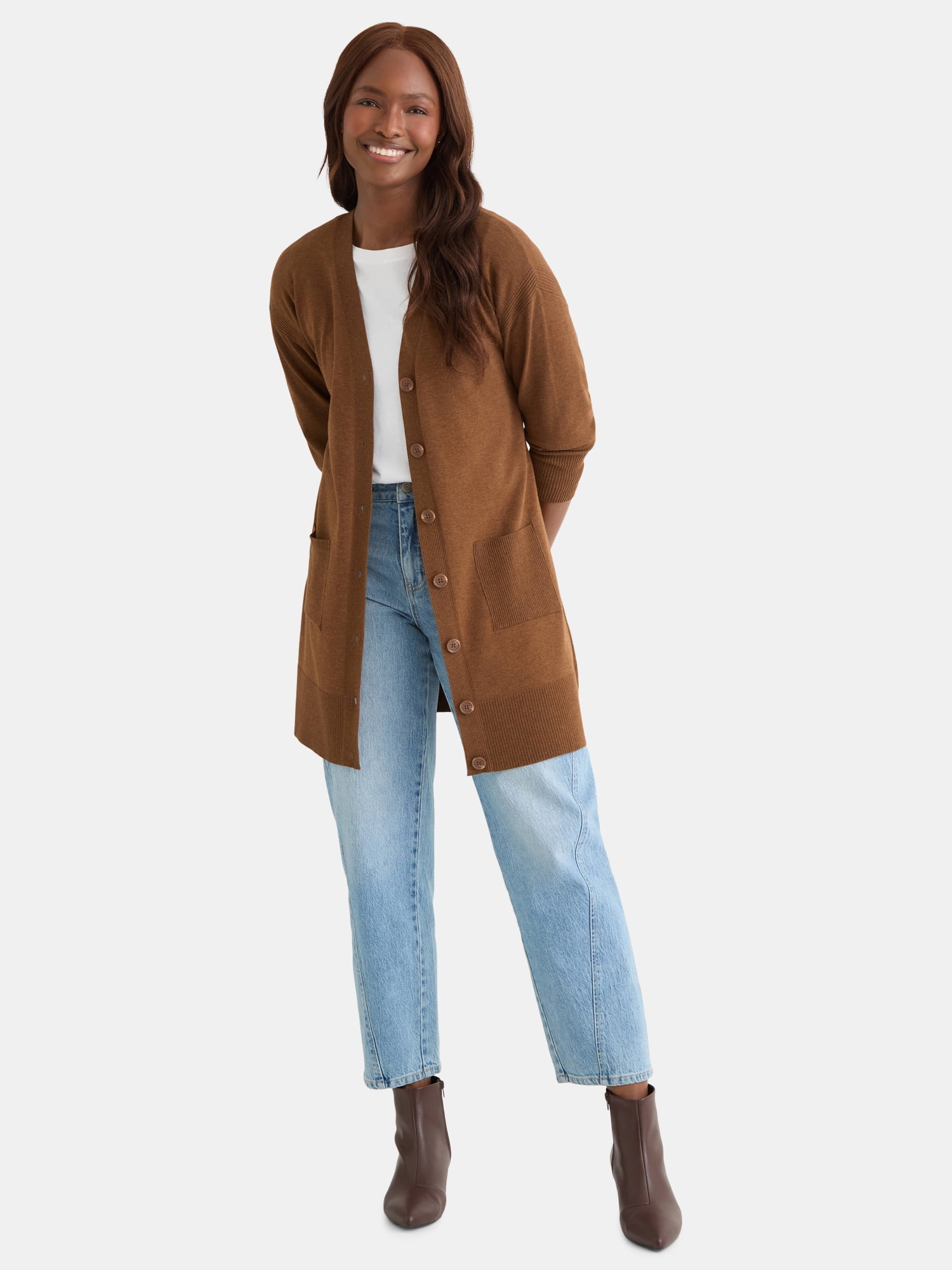 Time and Tru Women’s Longline Button Front Cardigan Sweater, Lightweight, Sizes XS-XXXL