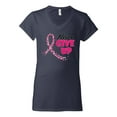 thumbnail image 2 of Wild Bobby, Never Give Up Fight Cancer, Breast Cancer Awareness, Women Standard V-Neck Tee, Navy, Small, 2 of 4