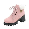 thumbnail image 3 of Juebong Women's Lace up Combat Ankle Boots Low Chunky Block Heel Fashion Heeled Booties Warm Fleece Lined Shoes Pink,36, 3 of 8