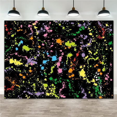 Colorful Paint Splash Backdrop Abstract Graffiti Style Photography Background Neon Glow Splatter Hip Hop Disco Retro 80's 90's Happy Birthday Glow Party Art Vinyl Banner Photo Studio Props
