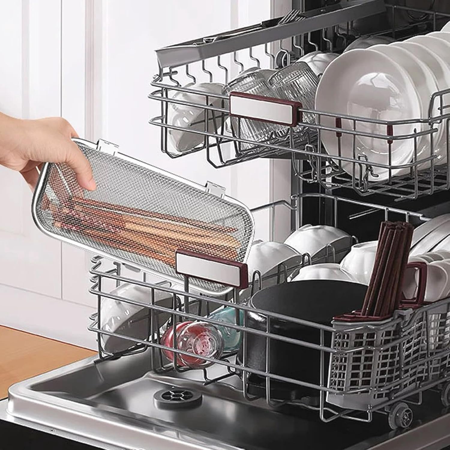 ABPETE Dishwasher Basket for Small Items, Stainless Steel Chopstick Holder for Dishwasher, Dishwasher Silverware Basket