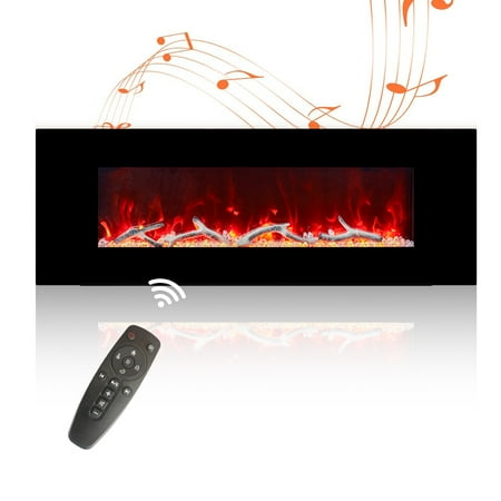 

Mondawe 50 Inch Electric Fireplace with Bluetooth Speakers Wall Mounted Low Noise Ultra-Thin Linear Fireplace Adjustable 8 Flame Colors Control by Button and Remote 8h Timer