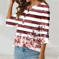 thumbnail image 4 of QQAMB Womens Tops 3/4 Sleeve Casual Knit Notched V-Neck Floral Printed Shirts Button Summer Loose Blouses Red XL, 4 of 5