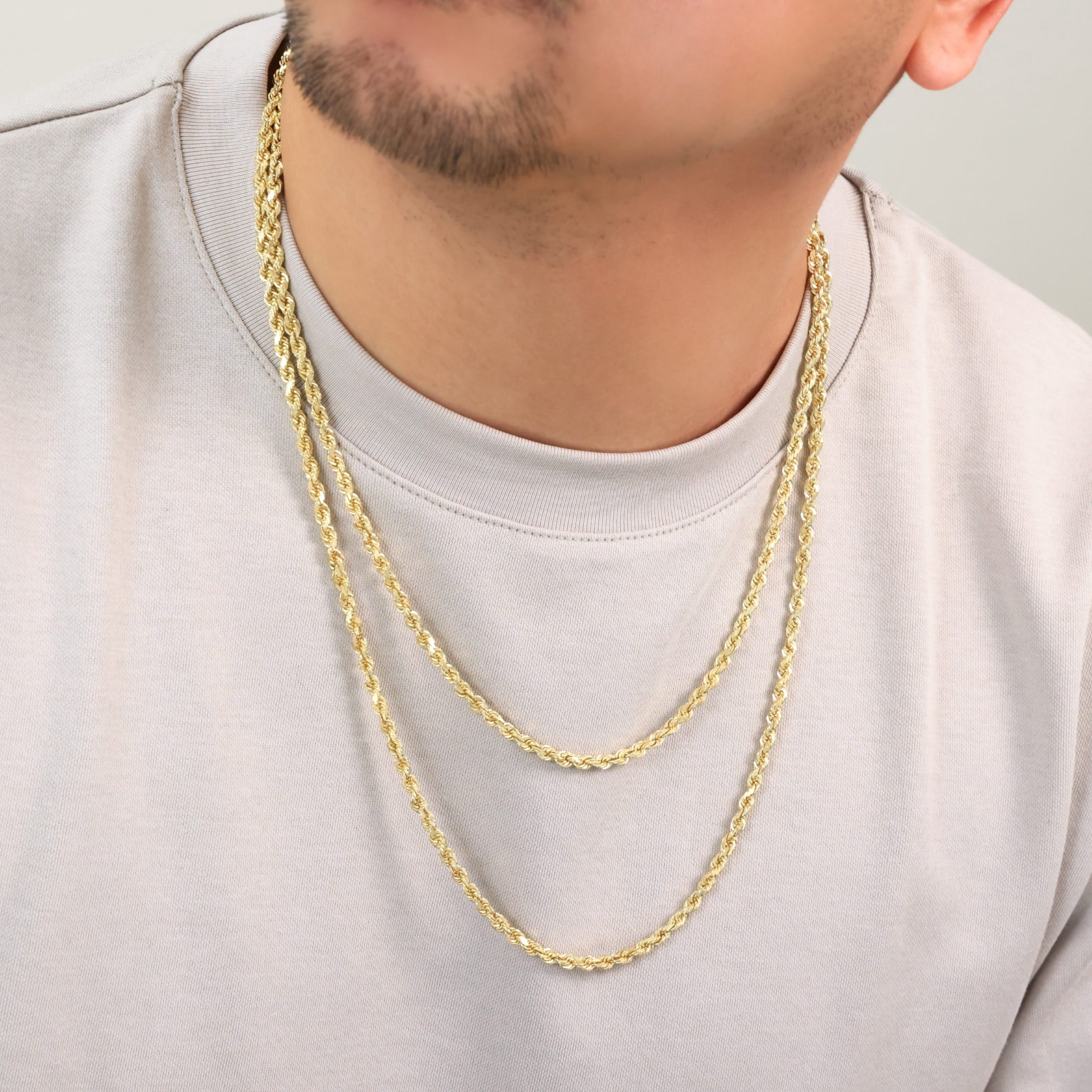 Nuragold 10k Real Yellow Gold 4mm Rope Chain Diamond Cut Necklace (16"-30") Italian Jewelry for Men & Women