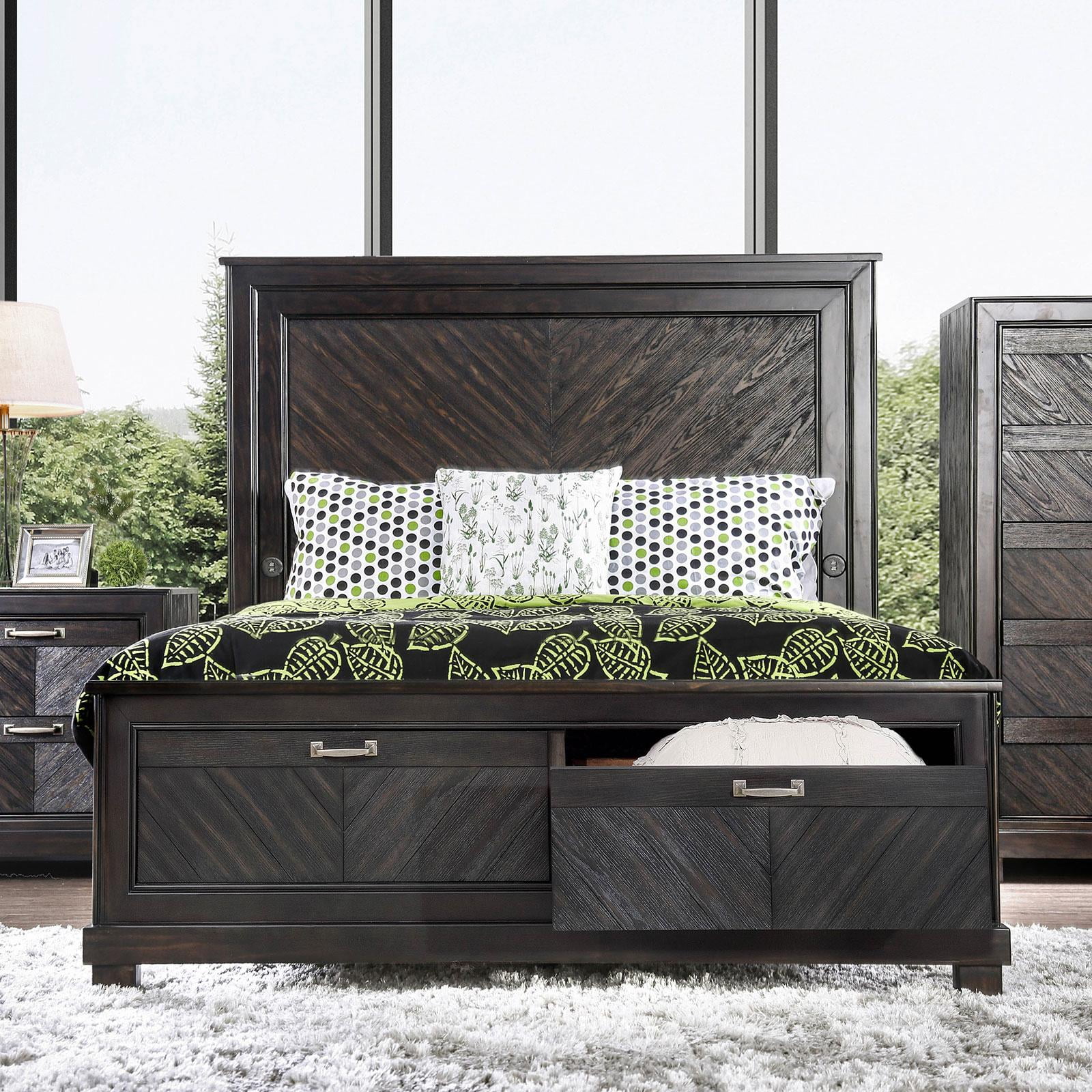 Transitional Wood California King Storage Bed In Brown Argyros By Foa