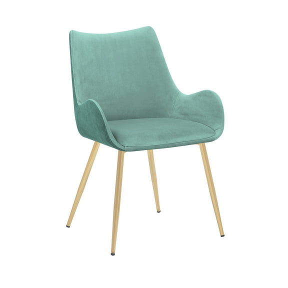 Modern Dining Chair - FabricMetal Accent Chair, Gold Legs, Comfortable Seating, TealGold Finish, HomeOffice
