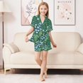 thumbnail image 6 of FORMRS Niños Short Sleeve Top and Pants Pajama Set Unisex Satin 2-Piece Sleepwear, Sizes 9-10Y, Blue Flowers Pattern, 6 of 8
