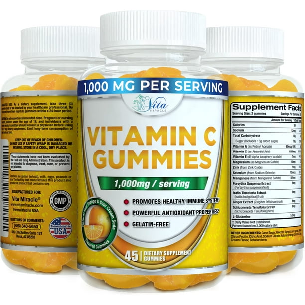 Vitamin C Gummies 1000mg for Adults and Kids Tasty Chewable VIT C Gummy
