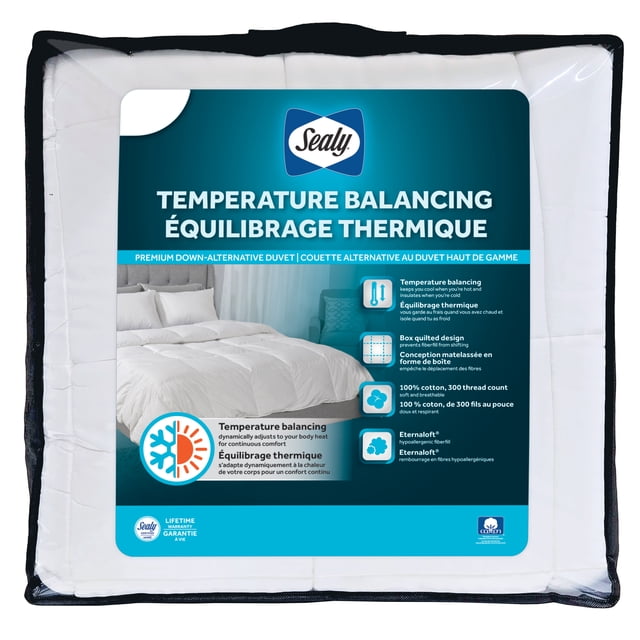 Sealy Temperature Balancing Down Alt Duvet, F/Q- Supremely Soft, Box Quilt Design