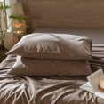 thumbnail image 6 of MooMee Wavy Striped Duvet Cover Set Cal-King 100% Washed Cotton Linen Like Textured Breathable 3-Piece (Brown, 104"x98"), 6 of 7