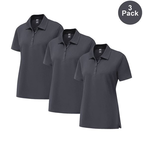 Zfeel Short Sleeve pure Dry Fit Poly Polo Shirt for Women, UV protection Tee, Iron Grey, 3 Pack, S