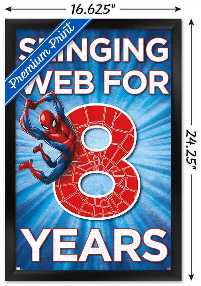 Marvel Spider-Man - Happy 8th Birthday Wall Poster, 14.725" x 22.375", Framed