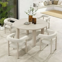 Modway Nautica 5-Piece Round Outdoor Patio Aluminum Dining Table and Chairs Set in Ivory Taupe