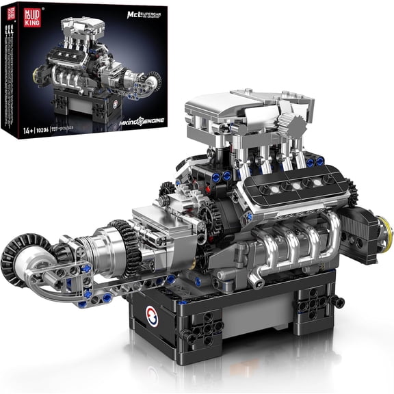 Combustion Engine Model Kit That Runs, Build Your Own MOC V8 Engine Model Toy, 8-Cylinder Petrol Car Engine Replica Model Building Kit for Adults (737 PCS)