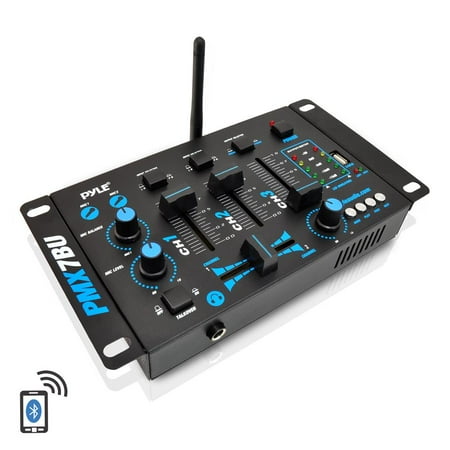 PYLE PMX7BU.5 - Bluetooth 3-Channel DJ MP3 Mixer, Mic-Talkover, USB Flash Reader, Dual RCA & Microphone Inputs, Headphone Jack