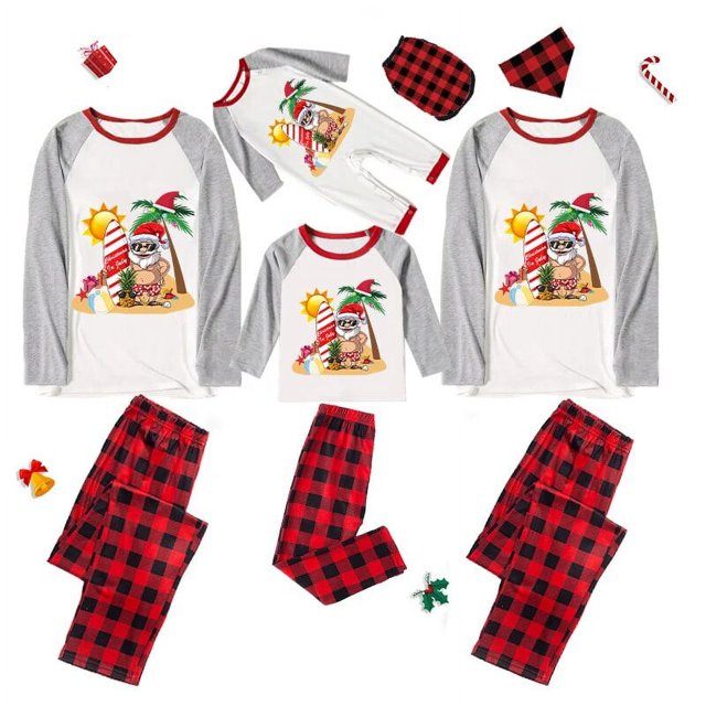 Pijamas familiares navideños a juego, conjuntos de pijamas a cuadros blancos y negros, Navidad en julio