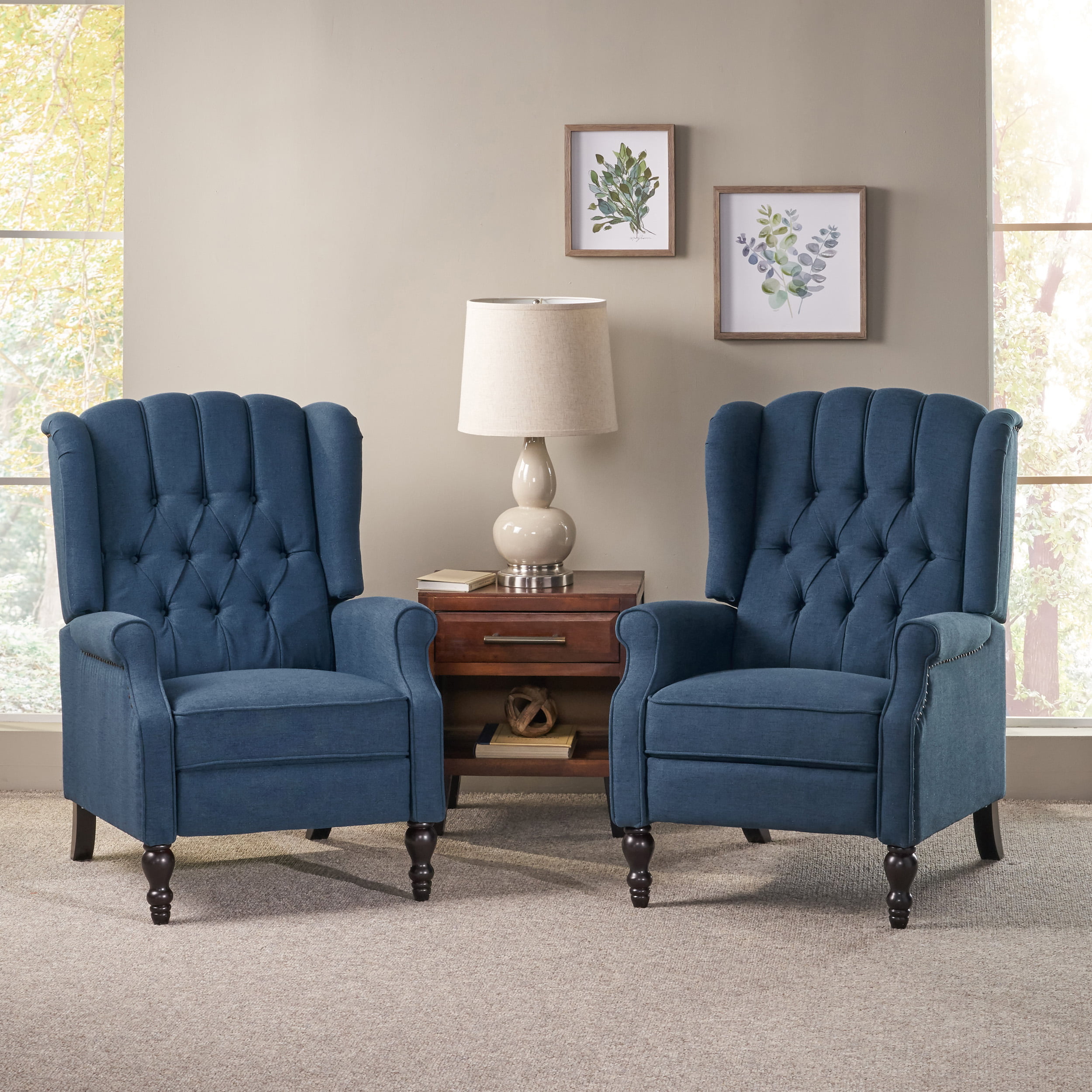 Salome Oversized Tufted Wingback Fabric Push Back Recliner – GDFStudio